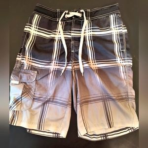 💎Arizona Jeans Co Men's Grey Plaid Ombre Swim Boards Shorts Size S